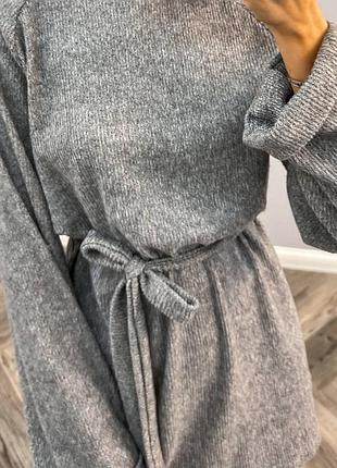 Туніка з ангори з довгими рукавами вільного крою з поясом тепла подовжена кофта...