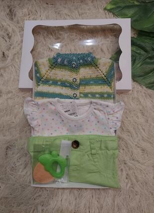 Подарочный набор для девочки,кофта, футболка, шорты, силиконовый грызунок1 фото