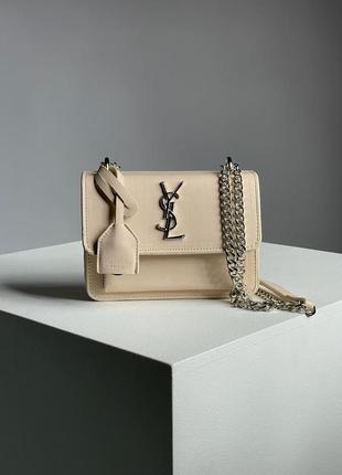 Жіноча сумка yves saint laurent sunset big chain black/silver mini chain beige