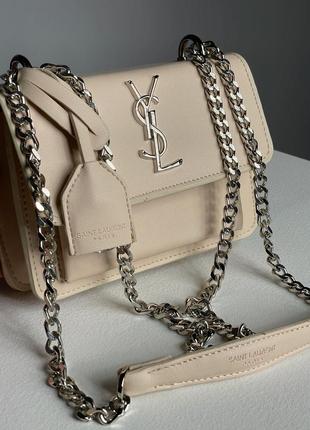 Женская сумка yves saint laurent sunset mini chain beige6 фото