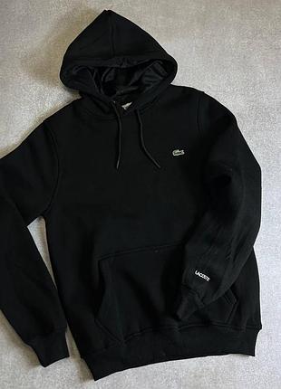 Стильное теплое мужское худи lacoste черного цвета