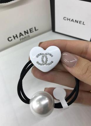 Шовкова гумка тонка з серцем для волосся з логотипом шанель/chanel