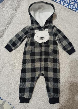 Детский теплый флисовый человечек комбинезон carter's размер 9 месяцев (немного маломерит) оригинал, почти новый