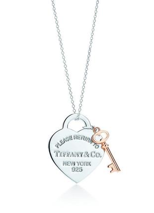 Серебряная подвеска heart tag with key pendant tiffany co rose3 фото