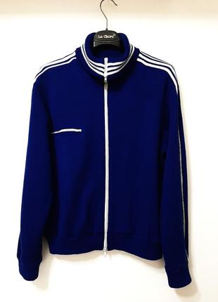 Спортивная куртка тёплая шерстяная кофта на молнии с воротником синяя белые полосы мужская5 фото