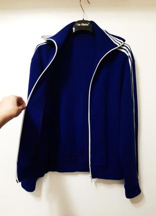 Спортивна куртка тепла вовняна кофта на блискавці з коміром синя білі смуги чоловіча6 фото