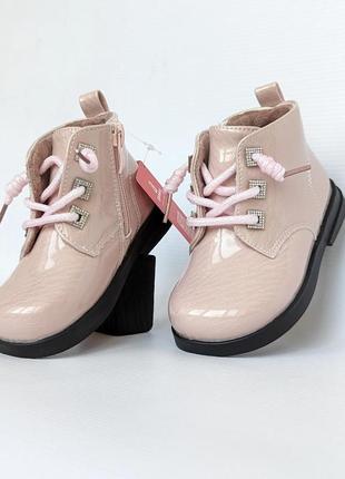 Демісезонні черевички рожеві лакові на флісі apawwa доя дівчинки, розмір 19,20,21,22,23,24