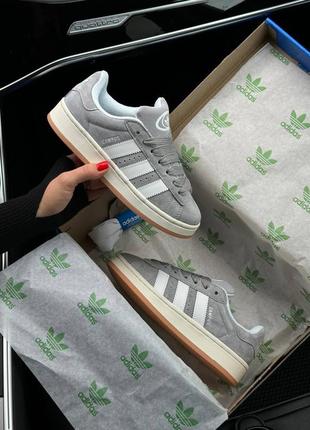 🔝женские кроссовки adidas originals campus grey white gum🔝