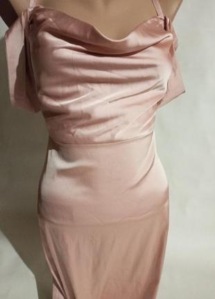 Сукня плаття до колін вечірнє атлас випускний в білизняному бельевом стилі на бретелях oh polly фотосесія4 фото