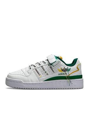 Жіночі кросівки adidas originals forum 84 low white olive білі з зеленим шкіряні адідас форум (b)