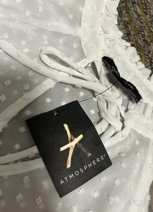 Нежная прозрачная белоснежная блузка длинный рукав фонарик швейцарский горошек s m9 фото