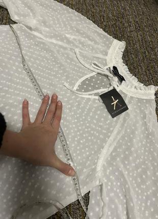 Нежная прозрачная белоснежная блузка длинный рукав фонарик швейцарский горошек s m6 фото