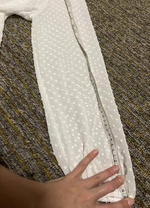 Нежная прозрачная белоснежная блузка длинный рукав фонарик швейцарский горошек s m7 фото