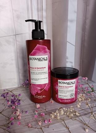 Набор "роза и герань, эликсир сияния" для окрашенных и тусклых волос - l'oreal paris "botanicals fresh care rose &amp; geranium"
