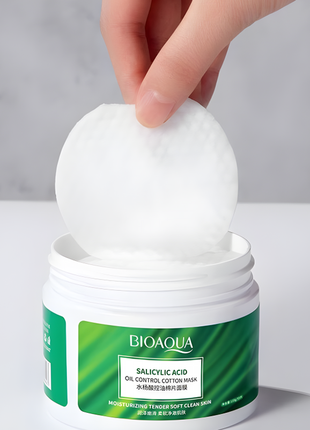 Маска-диски від прищів та запалень із саліциловою кислотою bioaqua salicylic acid acne oil control cotton mask, 110 г / 55 шт.