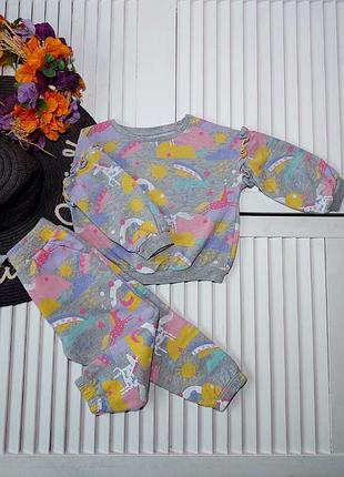 Спортивный костюм серый с принтом радуга единорог 🦄  на девочку 2-3 года 92-98см