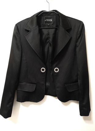 Yavuz красивый пиджак чёрный в полоску жакет на подкладке женский длинные рукава р44 46