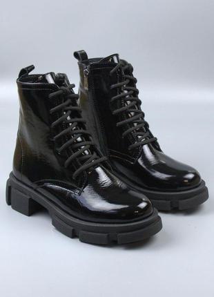 Акция распродажа 37 размер лаковые ботинки кожаные черные на меху женская обувь cosmo shoes new kate lac bs1 фото