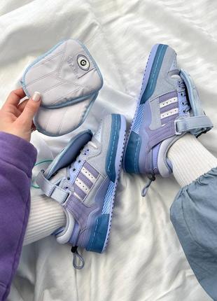 Шикарные женские кроссовки adidas forum low x bad bunny light blue premium сиреневые с голубым4 фото