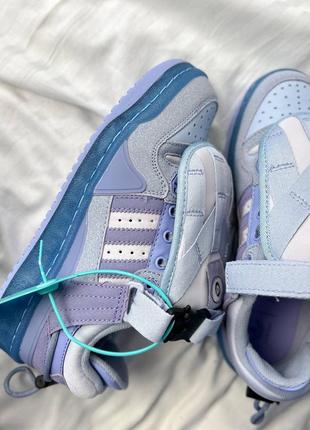 Шикарные женские кроссовки adidas forum low x bad bunny light blue premium сиреневые с голубым10 фото