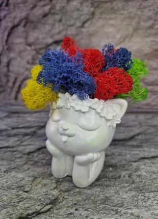Стабилизированный мох кашпо в форме девочки с короной цветной декоративный мох декор для дома подарок маме