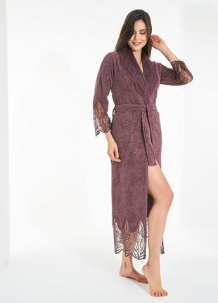 Халат женский nusa 0497 murdum бамбук/хлопок жаккард гипюр;s;m;l/xl;xxxl;xxxxl