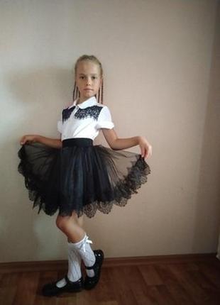 Юбка школьная с кружевом и фатином