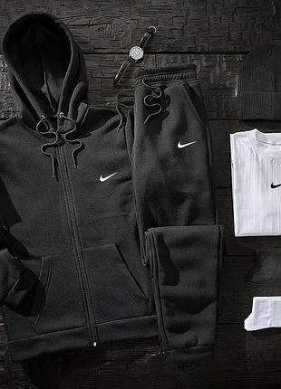 Мужской зимний спортивный костюм nike набор 5в1 толстовка + штаны + футболка + шапка черный с капюшоном (b)