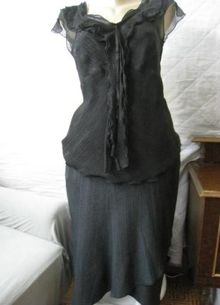 Блузка черная с бантом и атласной лентой