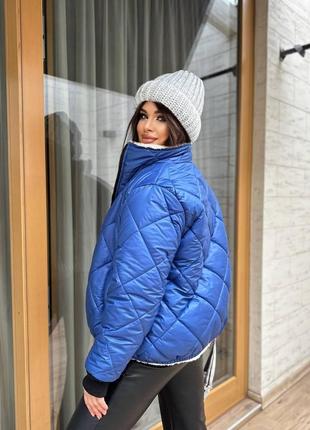 Женская теплая куртка-шубка автоледи двухсторонняя на молнии размеры 42-602 фото