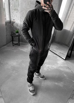 Чоловічий флісовий костюм на змійці сірий комплект зимовий плюшевий толстовка та штани (b)