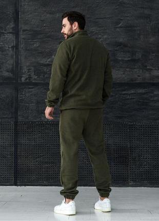 Мужской зимний спортивный костюм флисовый хаки без капюшона комплект плюшевый кофта и штаны (b)3 фото