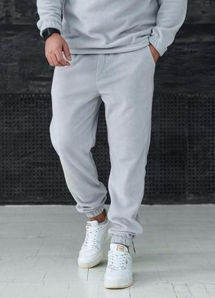 Мужской зимний спортивный костюм флисовый серый без капюшона комплект плюшевый кофта и штаны (b)5 фото