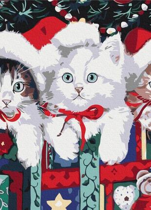 Премиум картины по номерам "новогодние котики" раскраски по цифрам. 40*50 см.украина1 фото