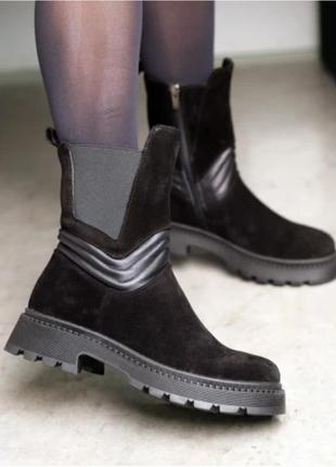 Черевики зима чорні замшеві з хутром 587307