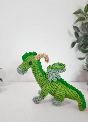 Зелёный дракон ручной работы вязаная игрушка амигуруми1 фото