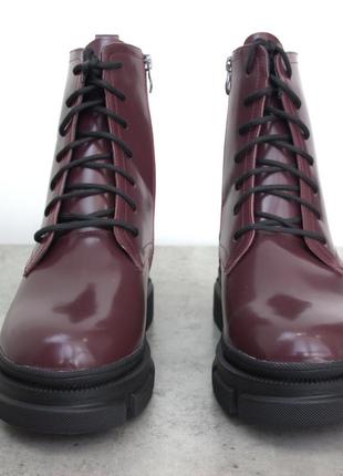 Бордовые кожаные лакированные ботинки на меху женская обувь больших размеров 41 42 43 new kate lac bord bs7 фото