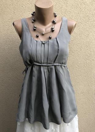 Серая, шовковая, легкая, Воздушная майка,блуза, шовк 100%, cos