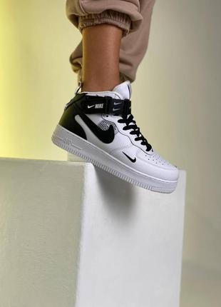 Мужские кроссовки  nike air force high black white2 фото