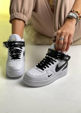 Мужские кроссовки  nike air force high black white8 фото