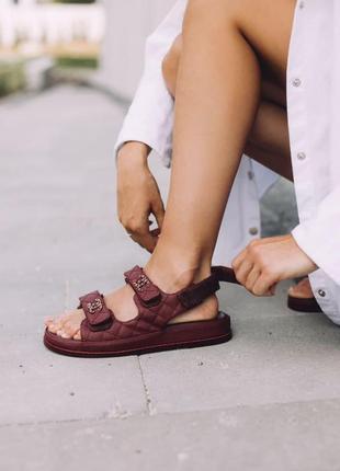 Сандалии женские  chanel sandals bordo leather