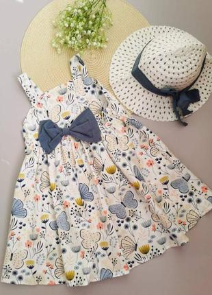 Річний комплект плаття сарафан + капелюшок метелики синій3 фото
