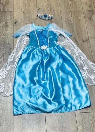 Карнавальное платье принцессы эльзы со шлейфом и короной холодное  сердце frozen disney (оригинал)2 фото
