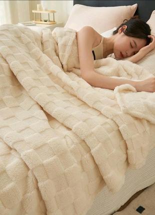 Плед теплый ❤️❄️ 220 × 240 махра плюшева покрывало ковдра шашки евро размер р плюш одеяло кровать диван домашнее белье дом уют текстиль зима7 фото