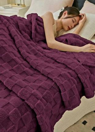 Плед теплый ❤️❄️ 220 × 240 махра плюшева кровать диван одеяло покрывало ковдра шашки евро размер р плюш домашнее белье дом текстиль трикотаж уют4 фото