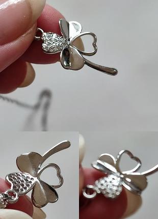 Кулон конюшина підвіска з камінцями камнями діамантами срібна цепочка ланцюжок сердечко плетіння удача талісман