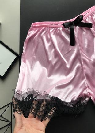 Домашние розовые шорты с кружевом пижама / пижаманые шортики с кружевом