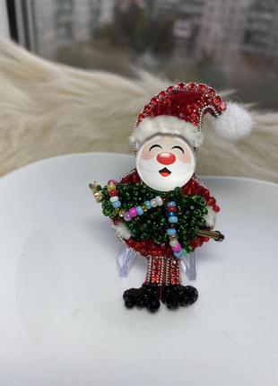 Розпродаж новорічна брошка дід мороз санта з бісеру3 фото