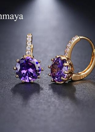 Серьги emmaya, фиолетовый камень, круглой формы