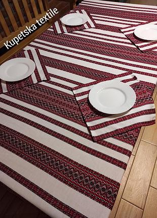 Вишита скатертина з українським орнаментом червона, 140х180 см3 фото